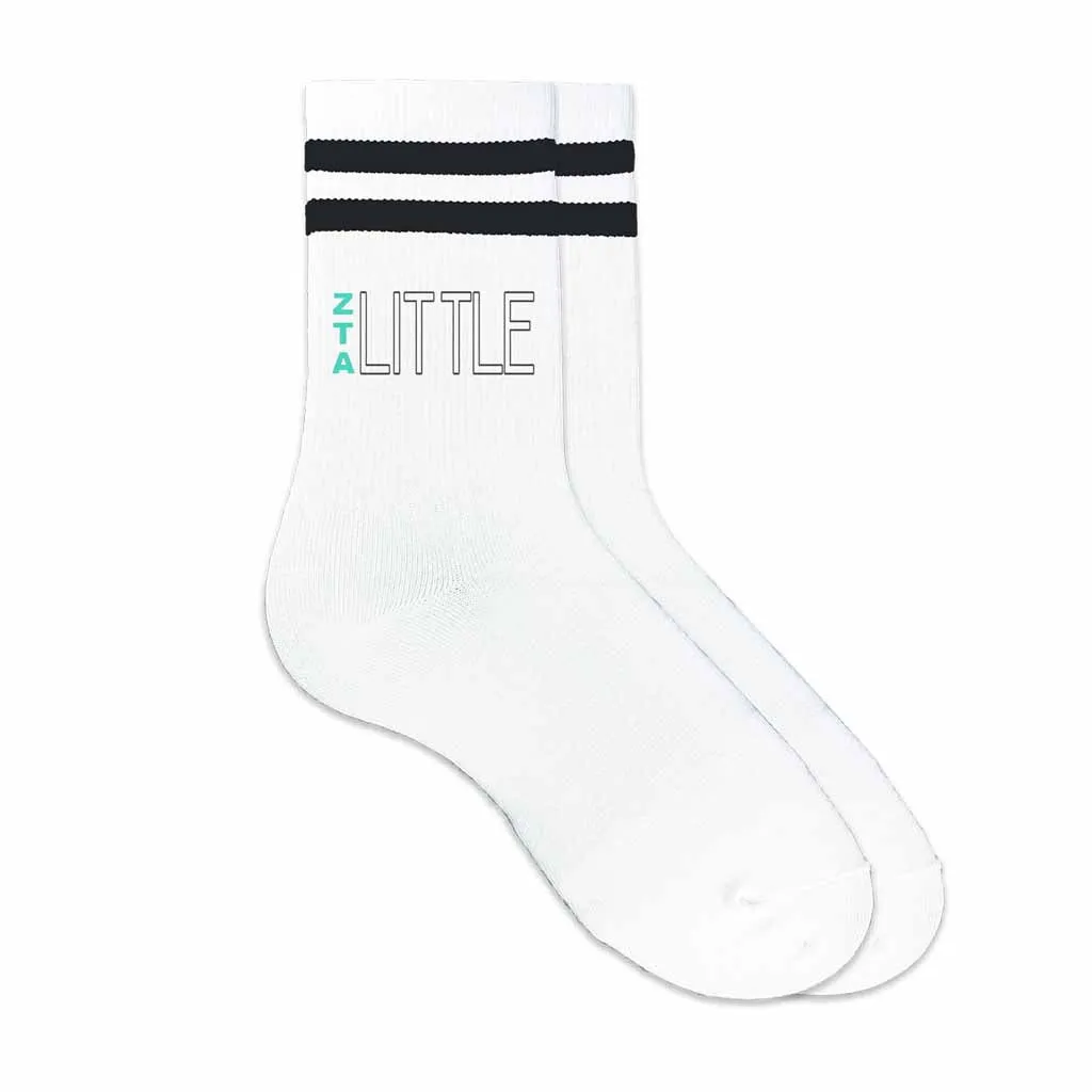 Zeta Tau Alpha Sorority Big and Little Greek Letter Striped Cotton Crew Socks