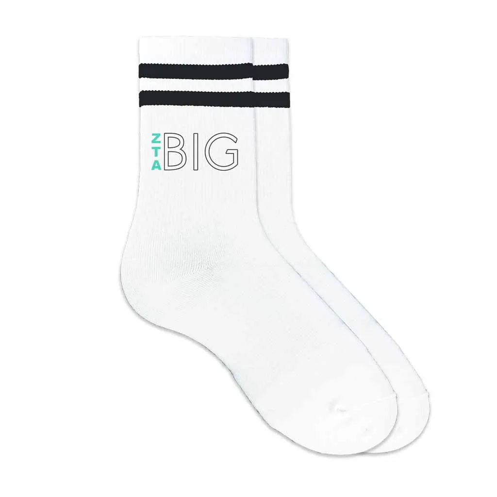 Zeta Tau Alpha Sorority Big and Little Greek Letter Striped Cotton Crew Socks